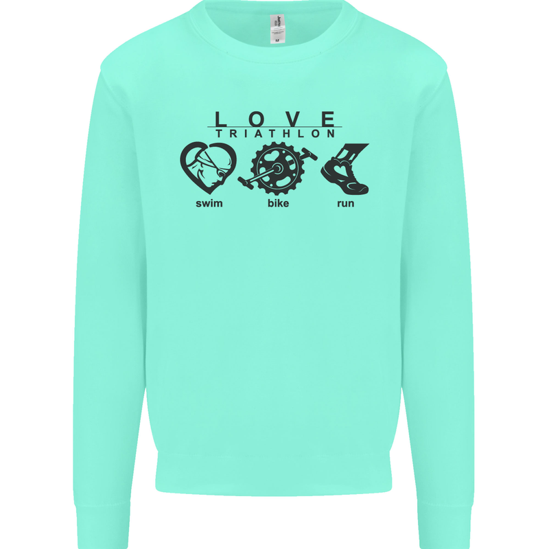 Love Triathlon Running Swimming Cycling Mens Sweatshirt Jumper Peppermint