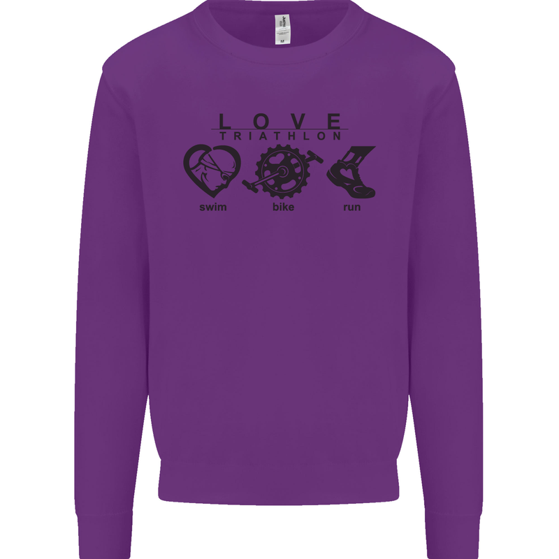 Love Triathlon Running Swimming Cycling Mens Sweatshirt Jumper Purple