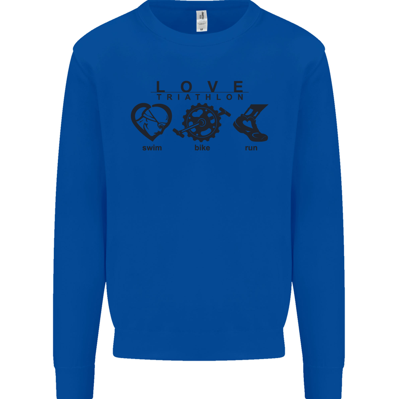 Love Triathlon Running Swimming Cycling Mens Sweatshirt Jumper Royal Blue