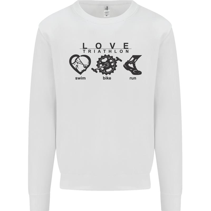 Love Triathlon Running Swimming Cycling Mens Sweatshirt Jumper White
