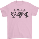Love Triathlon Running Swimming Cycling Mens T-Shirt Cotton Gildan Light Pink