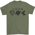 Love Triathlon Running Swimming Cycling Mens T-Shirt Cotton Gildan Military Green