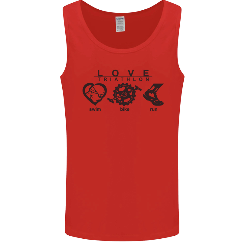 Love Triathlon Running Swimming Cycling Mens Vest Tank Top Red