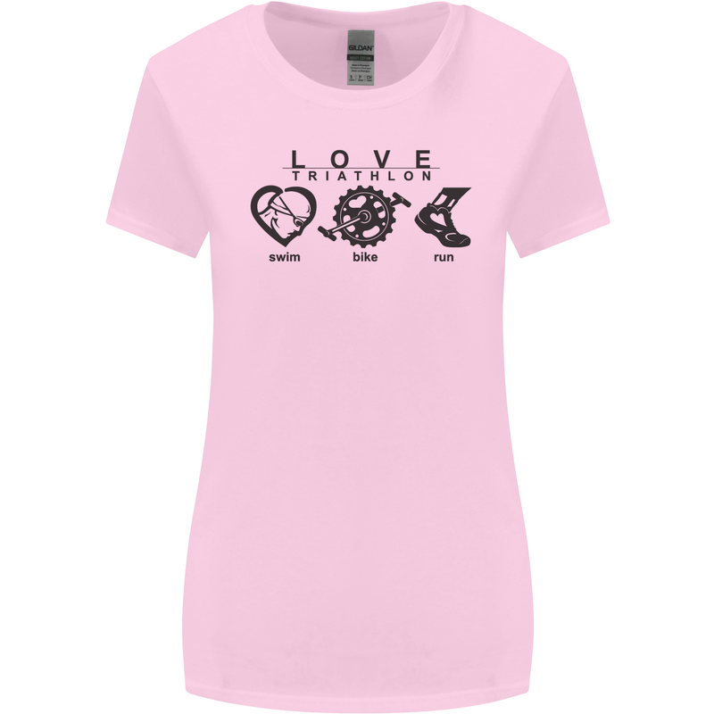 Love Triathlon Running Swimming Cycling Womens Wider Cut T-Shirt Light Pink