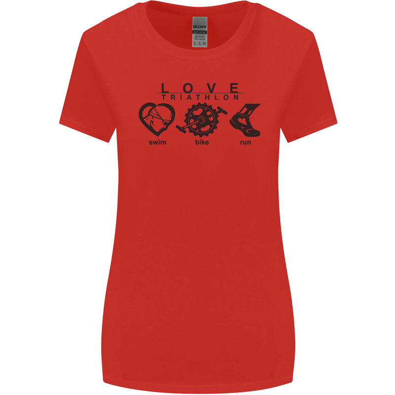 Love Triathlon Running Swimming Cycling Womens Wider Cut T-Shirt Red
