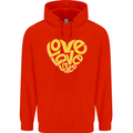Love Word Art Heart Shape Anti-War Hippy Childrens Kids Hoodie Bright Red
