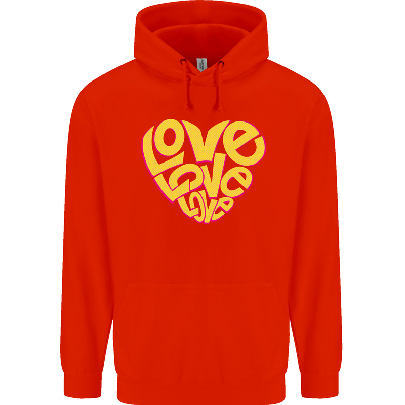 Love Word Art Heart Shape Anti-War Hippy Childrens Kids Hoodie Bright Red