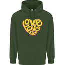 Love Word Art Heart Shape Anti-War Hippy Childrens Kids Hoodie Forest Green
