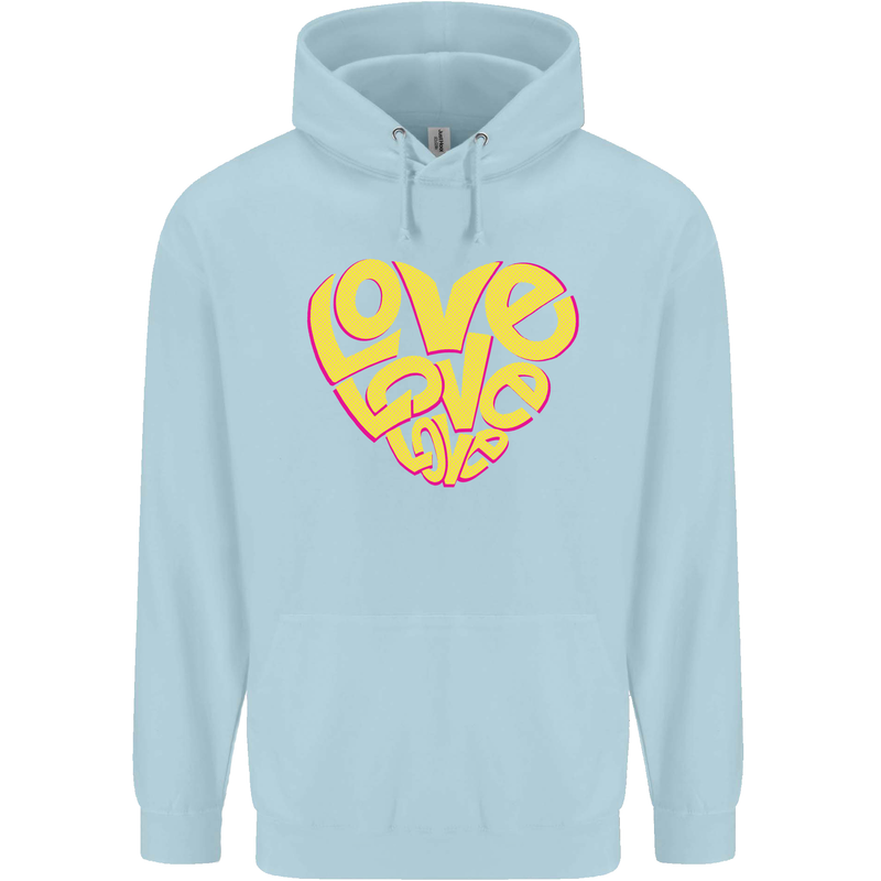 Love Word Art Heart Shape Anti-War Hippy Childrens Kids Hoodie Light Blue