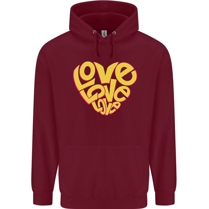 Love Word Art Heart Shape Anti-War Hippy Childrens Kids Hoodie Maroon