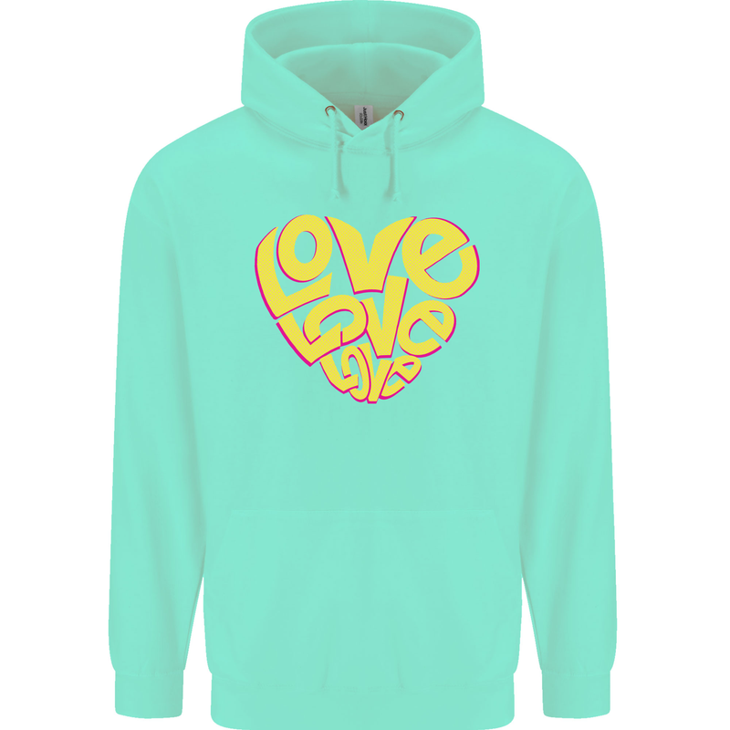 Love Word Art Heart Shape Anti-War Hippy Childrens Kids Hoodie Peppermint