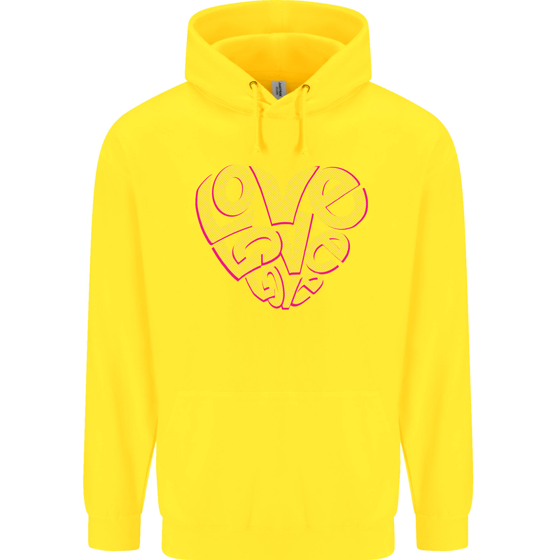 Love Word Art Heart Shape Anti-War Hippy Childrens Kids Hoodie Yellow