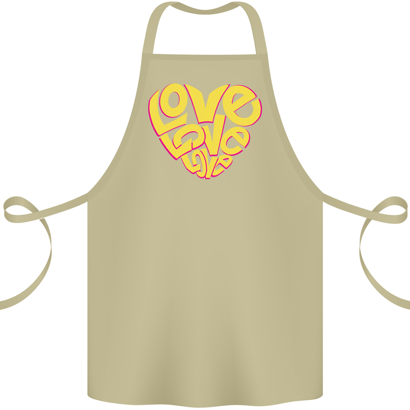 Love Word Art Heart Shape Anti-War Hippy Cotton Apron 100% Organic Khaki