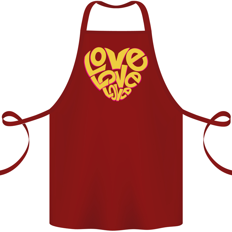 Love Word Art Heart Shape Anti-War Hippy Cotton Apron 100% Organic Maroon
