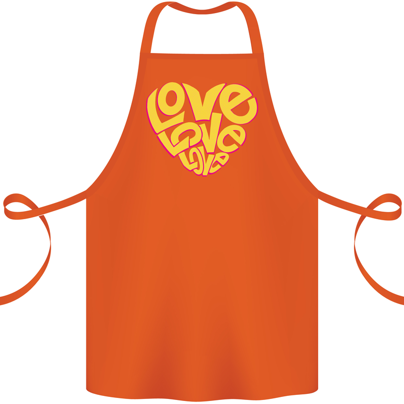 Love Word Art Heart Shape Anti-War Hippy Cotton Apron 100% Organic Orange