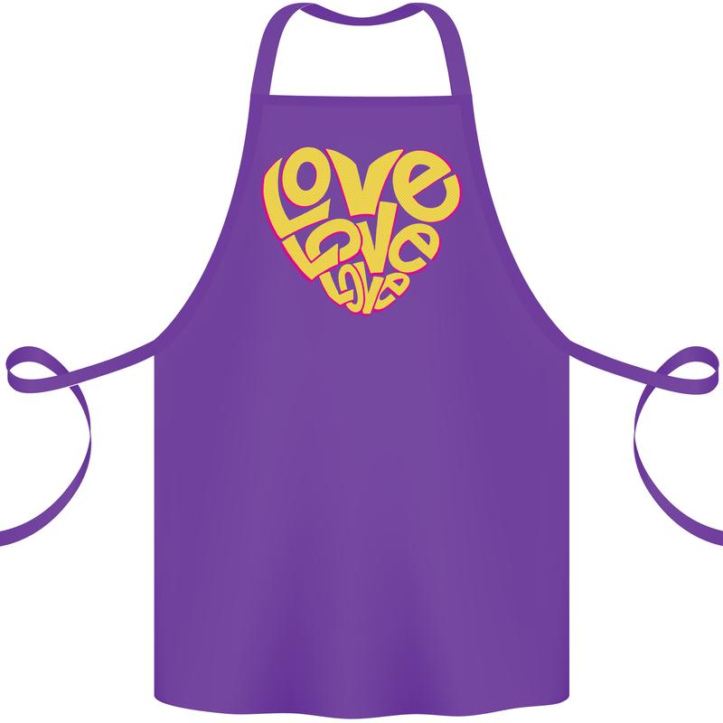 Love Word Art Heart Shape Anti-War Hippy Cotton Apron 100% Organic Purple