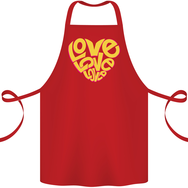Love Word Art Heart Shape Anti-War Hippy Cotton Apron 100% Organic Red