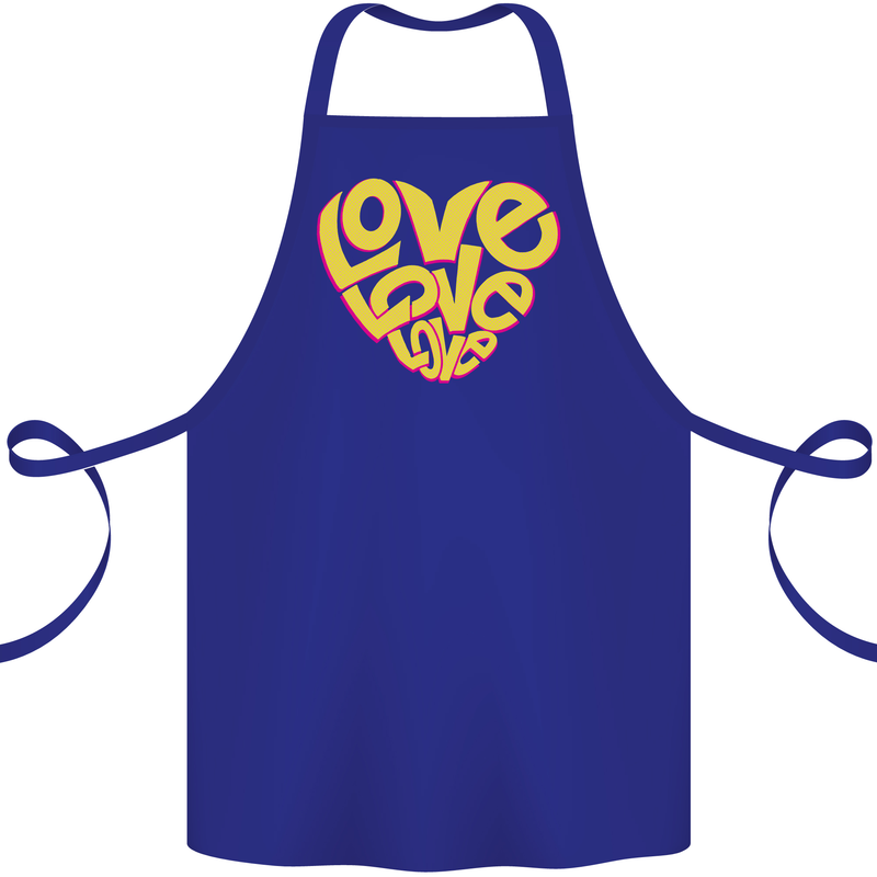 Love Word Art Heart Shape Anti-War Hippy Cotton Apron 100% Organic Royal Blue