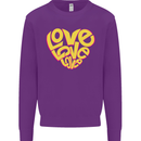 Love Word Art Heart Shape Anti-War Hippy Kids Sweatshirt Jumper Purple