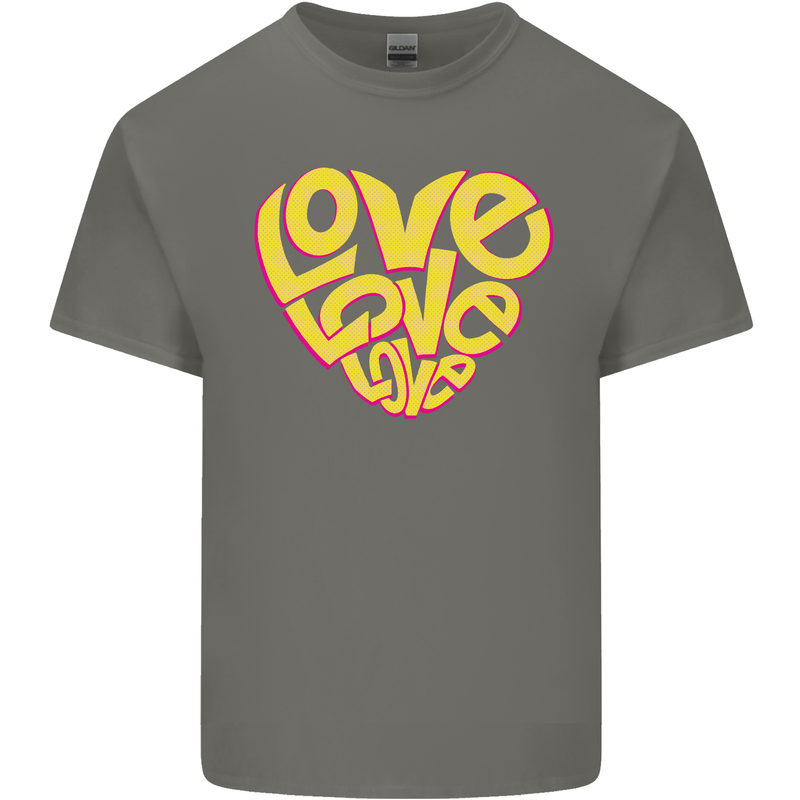 Love Word Art Heart Shape Anti-War Hippy Kids T-Shirt Childrens Charcoal