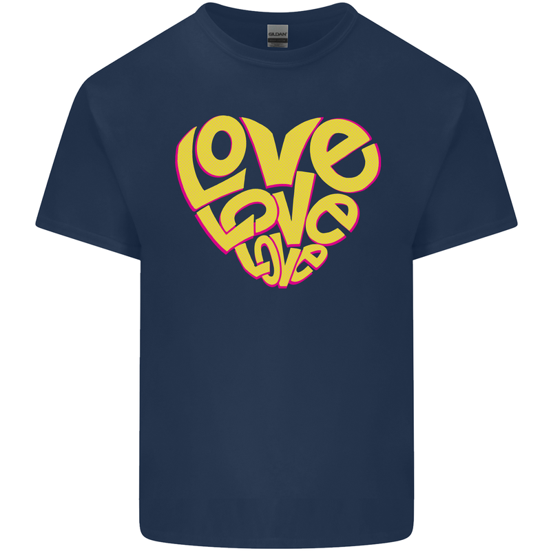Love Word Art Heart Shape Anti-War Hippy Kids T-Shirt Childrens Navy Blue