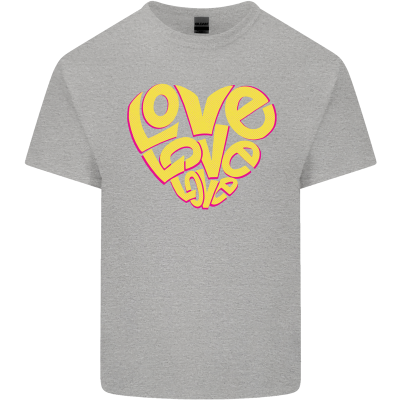 Love Word Art Heart Shape Anti-War Hippy Kids T-Shirt Childrens Sports Grey