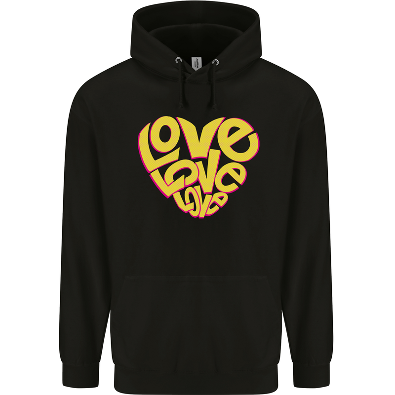 Love Word Art Heart Shape Anti-War Hippy Mens 80% Cotton Hoodie Black