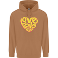 Love Word Art Heart Shape Anti-War Hippy Mens 80% Cotton Hoodie Caramel Latte
