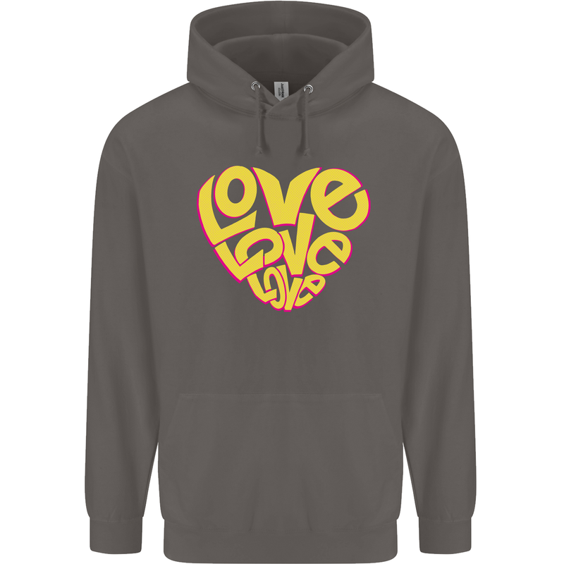 Love Word Art Heart Shape Anti-War Hippy Mens 80% Cotton Hoodie Charcoal