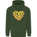 Love Word Art Heart Shape Anti-War Hippy Mens 80% Cotton Hoodie Forest Green