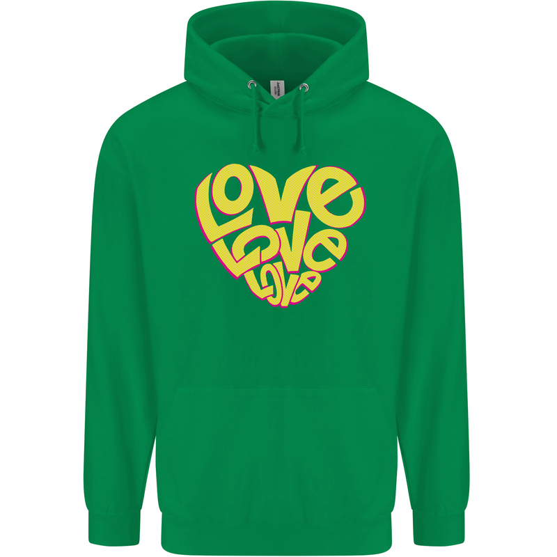 Love Word Art Heart Shape Anti-War Hippy Mens 80% Cotton Hoodie Irish Green