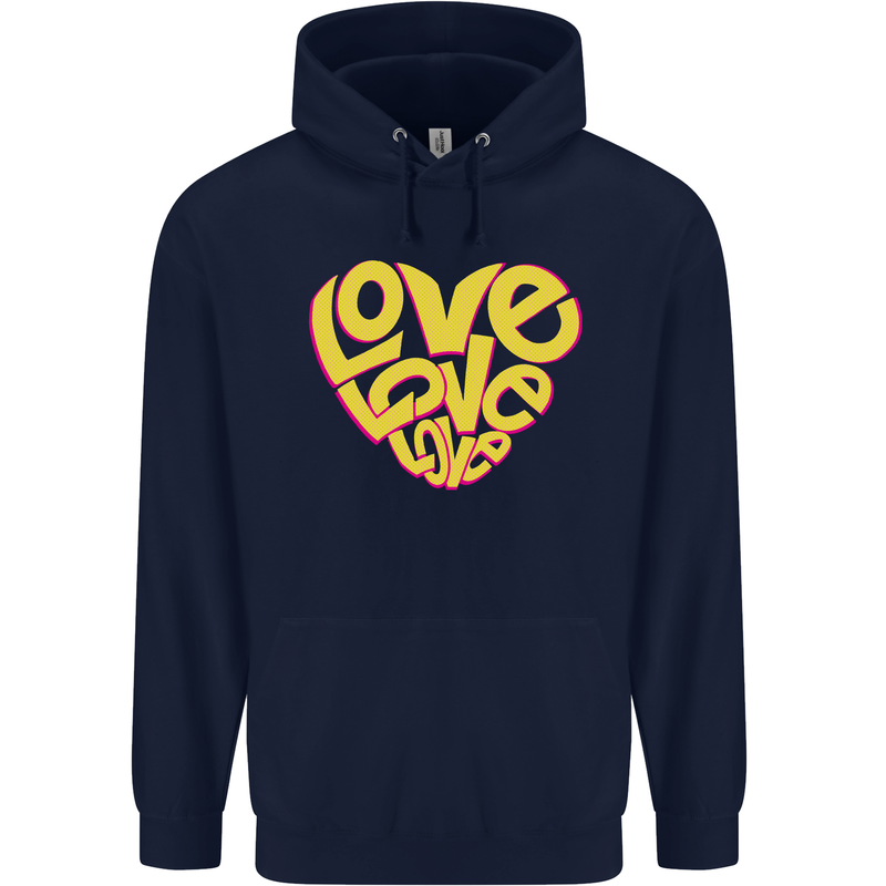 Love Word Art Heart Shape Anti-War Hippy Mens 80% Cotton Hoodie Navy Blue