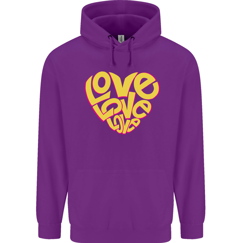 Love Word Art Heart Shape Anti-War Hippy Mens 80% Cotton Hoodie Purple