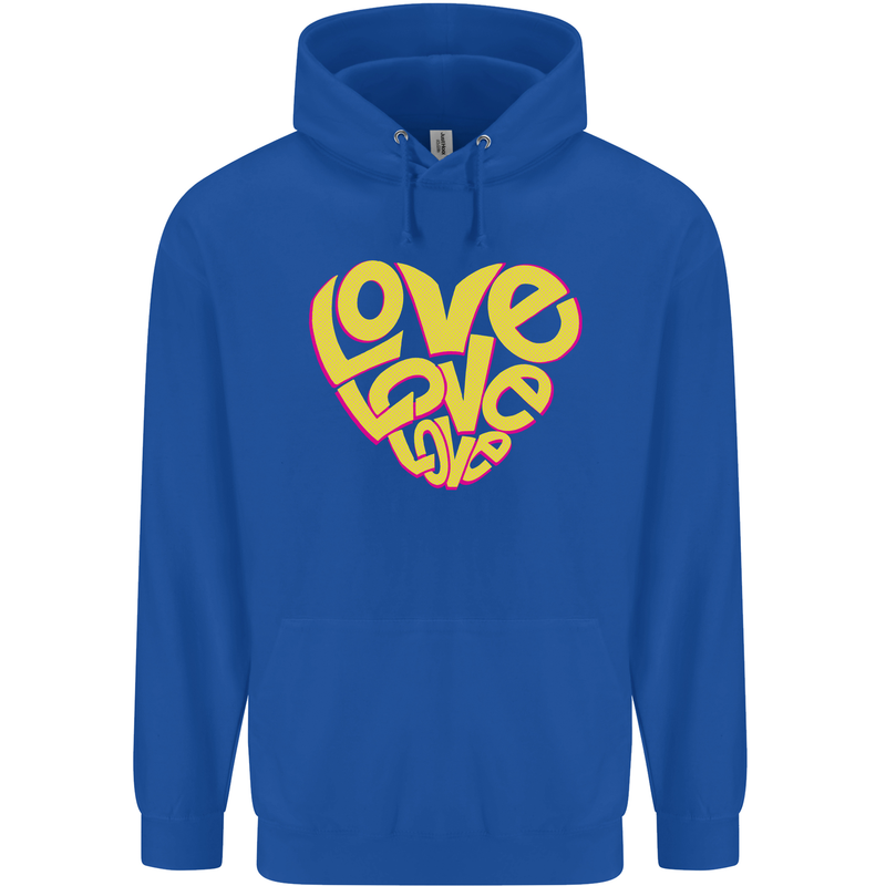 Love Word Art Heart Shape Anti-War Hippy Mens 80% Cotton Hoodie Royal Blue