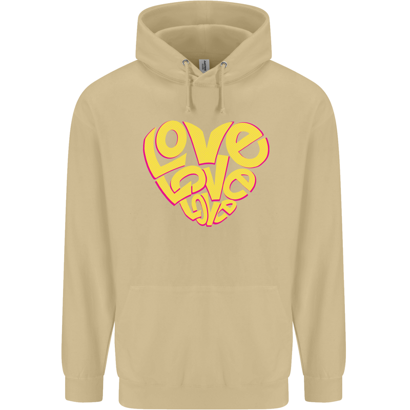 Love Word Art Heart Shape Anti-War Hippy Mens 80% Cotton Hoodie Sand