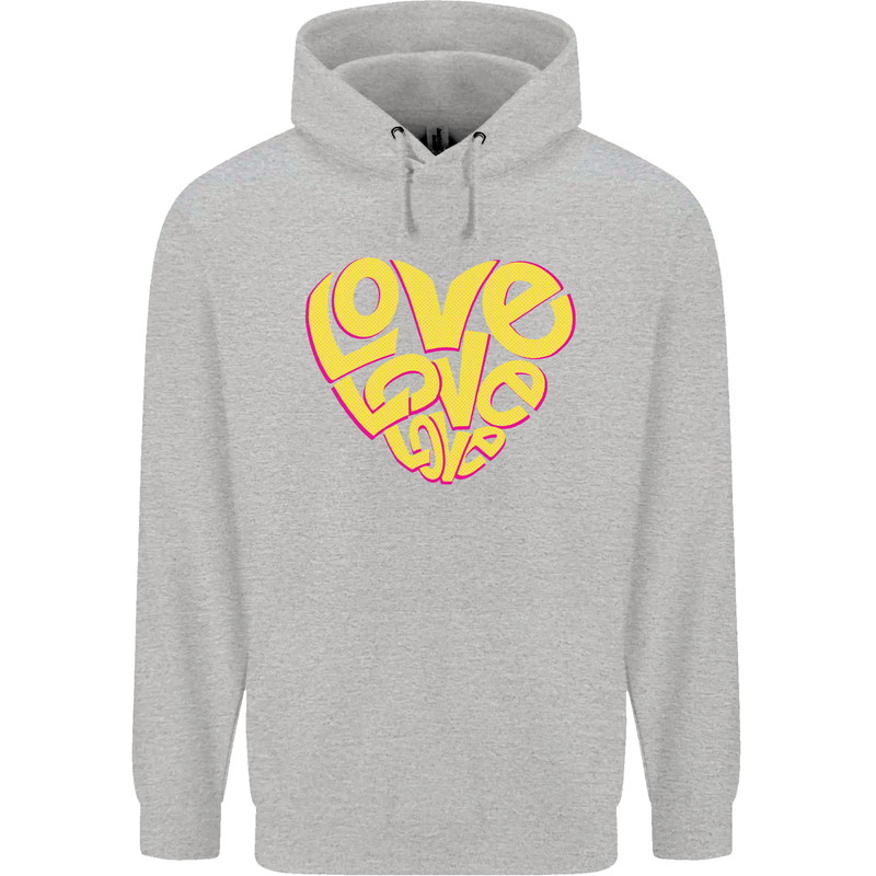 Love Word Art Heart Shape Anti-War Hippy Mens 80% Cotton Hoodie Sports Grey