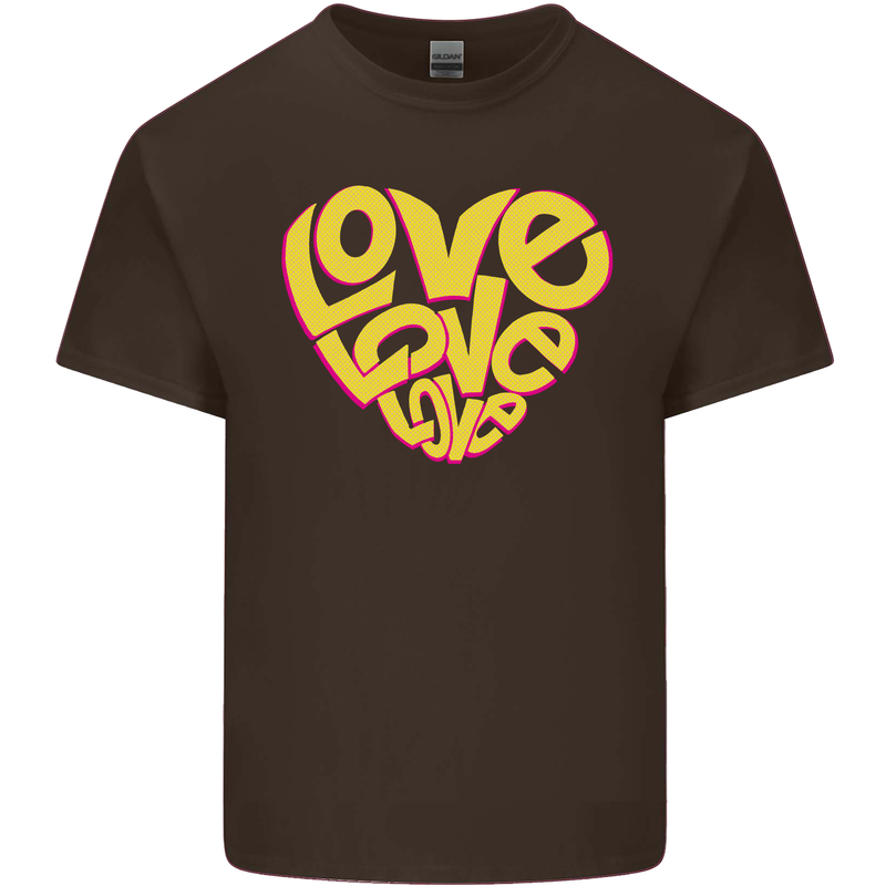 Love Word Art Heart Shape Anti-War Hippy Mens Cotton T-Shirt Tee Top Dark Chocolate