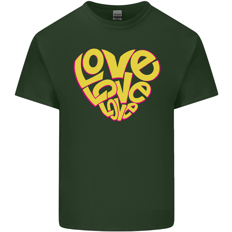 Love Word Art Heart Shape Anti-War Hippy Mens Cotton T-Shirt Tee Top Forest Green