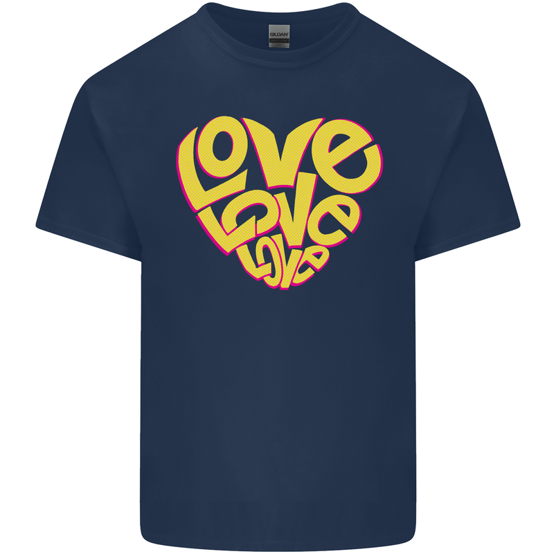Love Word Art Heart Shape Anti-War Hippy Mens Cotton T-Shirt Tee Top Navy Blue