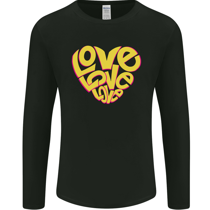 Love Word Art Heart Shape Anti-War Hippy Mens Long Sleeve T-Shirt Black