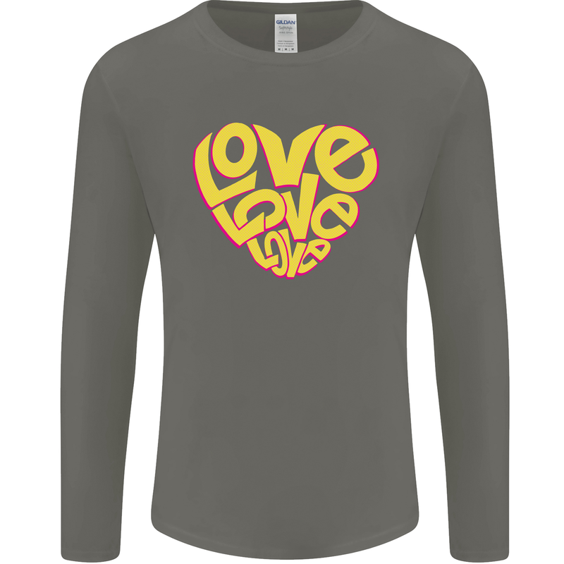 Love Word Art Heart Shape Anti-War Hippy Mens Long Sleeve T-Shirt Charcoal
