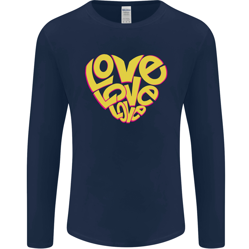 Love Word Art Heart Shape Anti-War Hippy Mens Long Sleeve T-Shirt Navy Blue