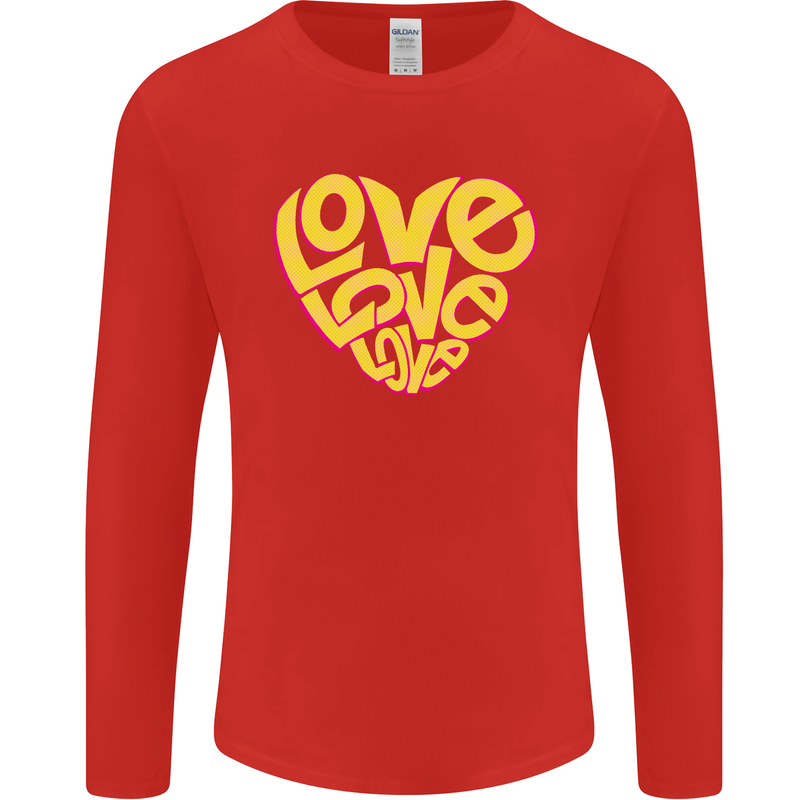 Love Word Art Heart Shape Anti-War Hippy Mens Long Sleeve T-Shirt Red