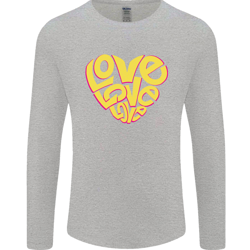 Love Word Art Heart Shape Anti-War Hippy Mens Long Sleeve T-Shirt Sports Grey