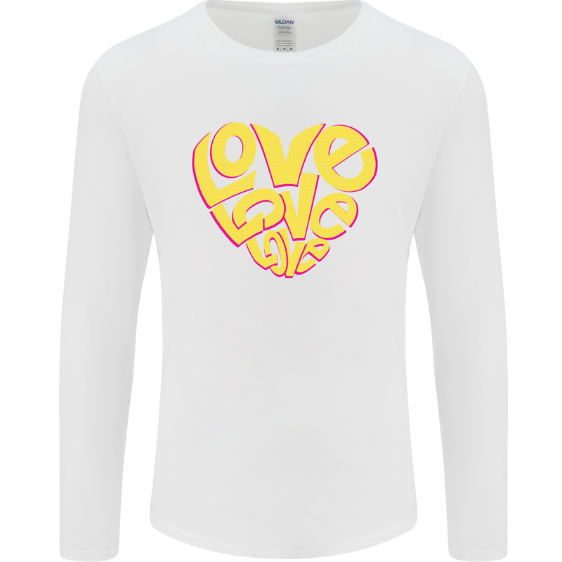 Love Word Art Heart Shape Anti-War Hippy Mens Long Sleeve T-Shirt White
