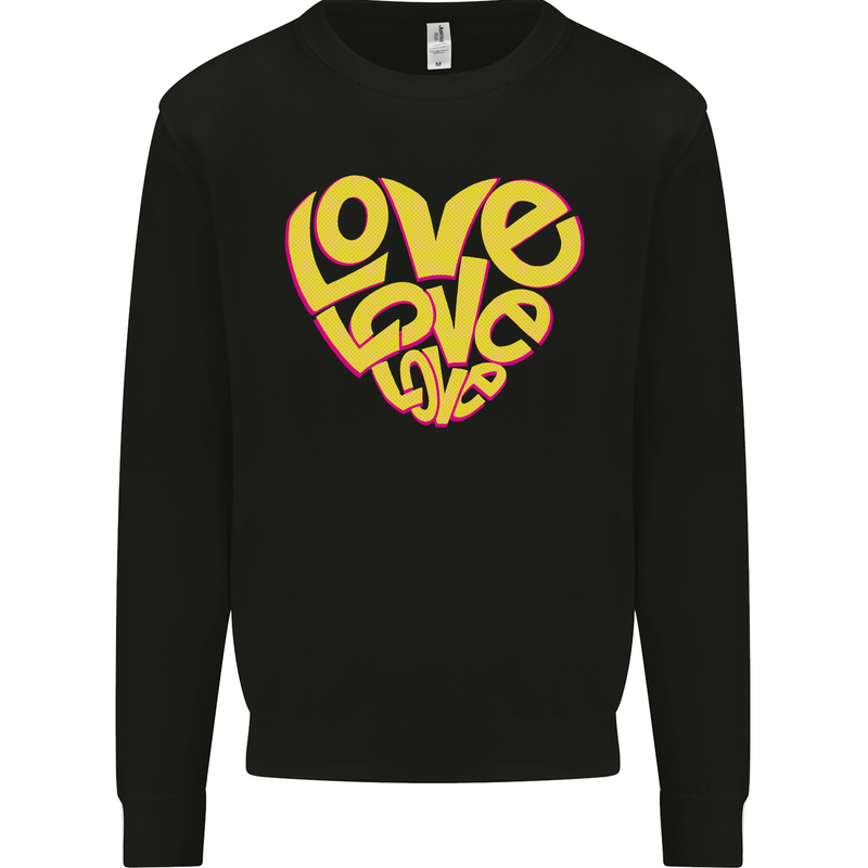 Love Word Art Heart Shape Anti-War Hippy Mens Sweatshirt Jumper Black