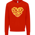 Love Word Art Heart Shape Anti-War Hippy Mens Sweatshirt Jumper Bright Red