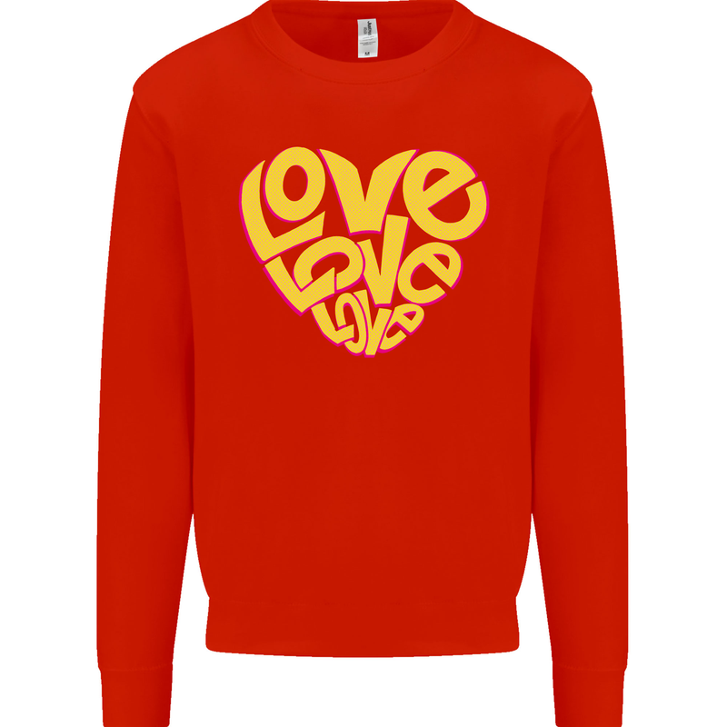 Love Word Art Heart Shape Anti-War Hippy Mens Sweatshirt Jumper Bright Red