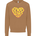 Love Word Art Heart Shape Anti-War Hippy Mens Sweatshirt Jumper Caramel Latte