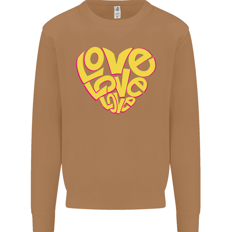 Love Word Art Heart Shape Anti-War Hippy Mens Sweatshirt Jumper Caramel Latte